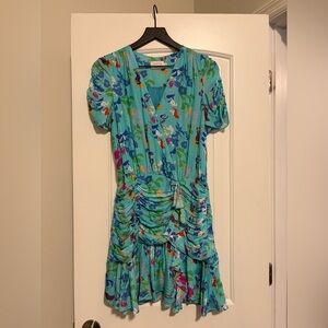 Tanya Taylor Vibrant Blue Floral Midi Dress